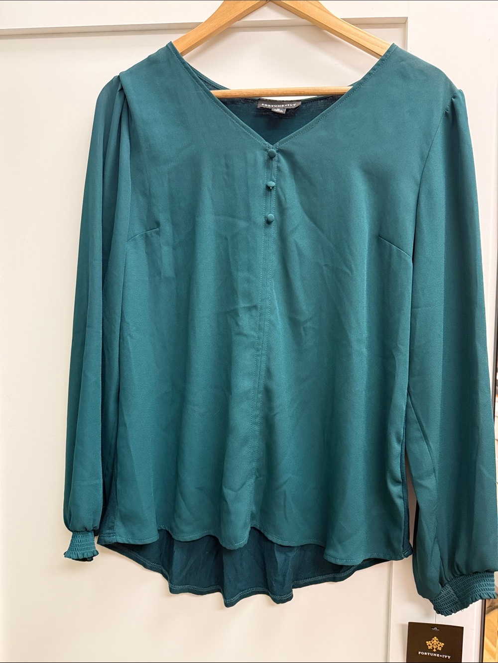 Teal V-Neck Button Front Blouse